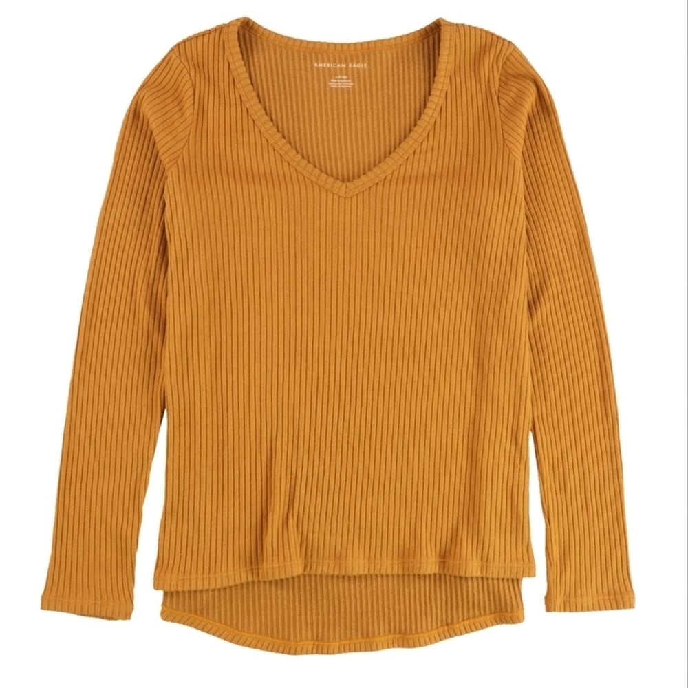 American Eagle Outfitters Mustard Long Sleeve Ribbed Tee